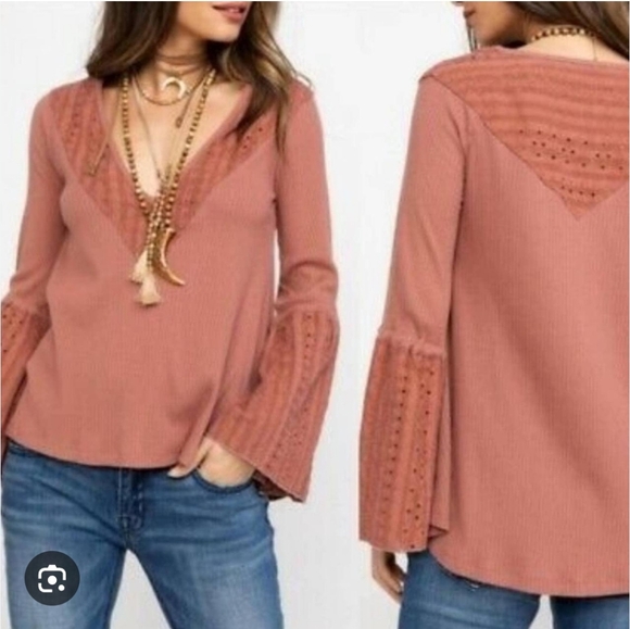 Free People Women's Boho Bell Sleeve Top - Rust - Picture 2 of 2